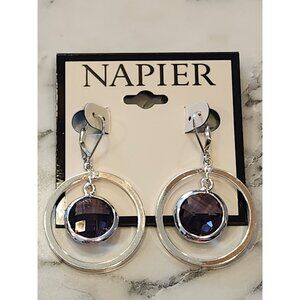 Napier Silver-Tone Double Hoop Earrings With Stone Accents
